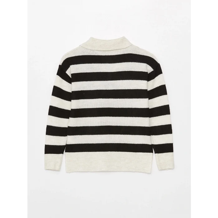 LCWAIKIKI Basic Siyah Polo Yaka Renk Bloklu Oversize Kadın Triko Kazak