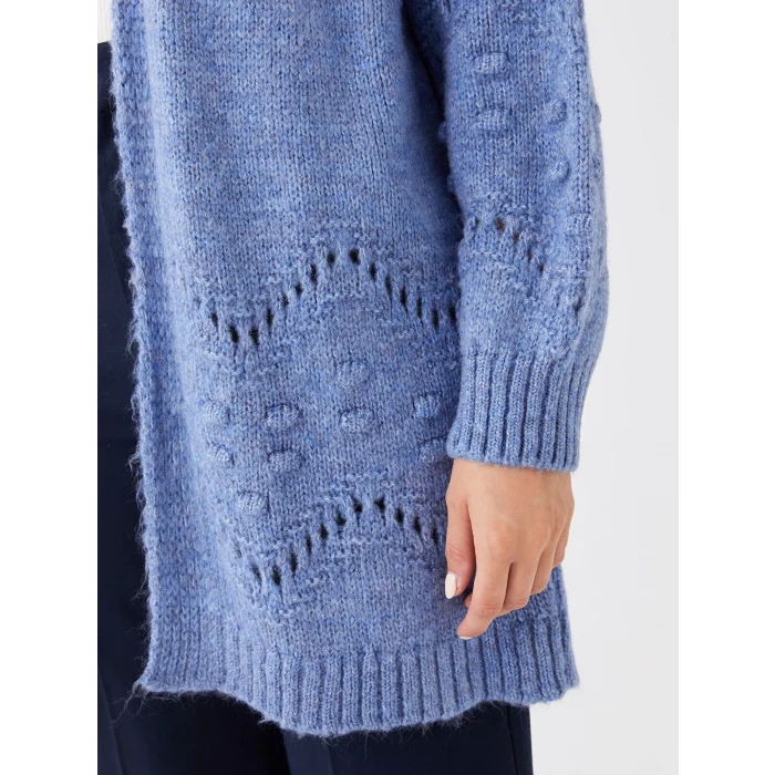 LCWAIKIKI Classic Mavi Şal Yaka Ajurlu Uzun Kollu Kadın Triko Hırka