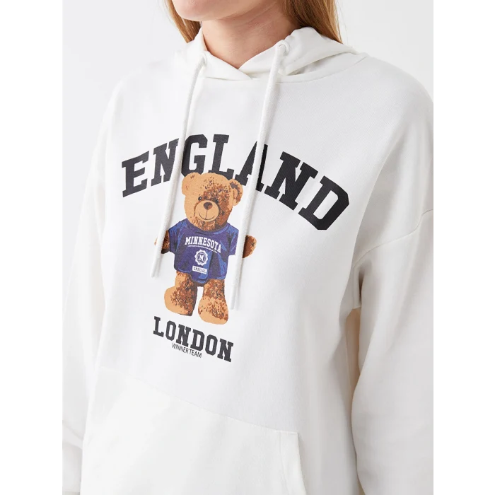 LCW Modest Ekru Baskılı Uzun Kollu Kadın Hoodie