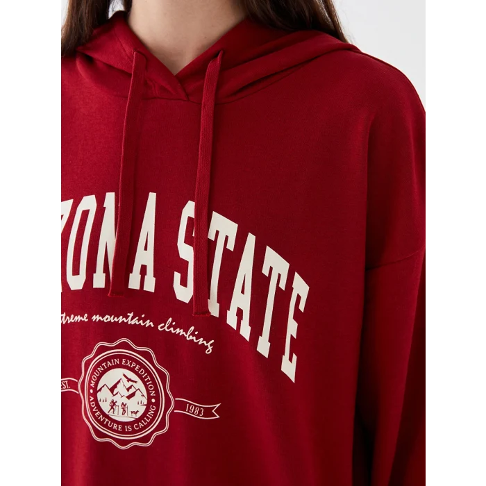 LCW Vision Kırmızı Baskılı Oversize Kadın Hoodie