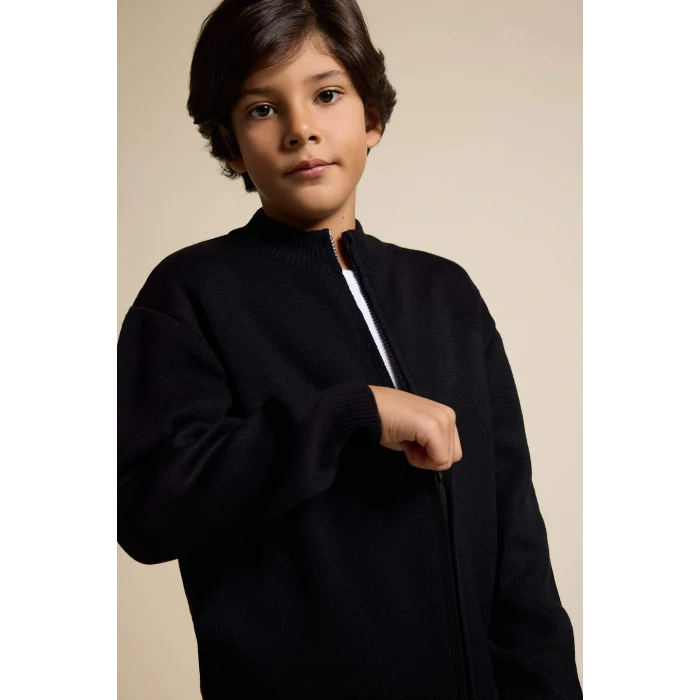 Defacto F0817A8BK27 Siyah Erkek Çocuk Yarım Fermuarlı Hırka