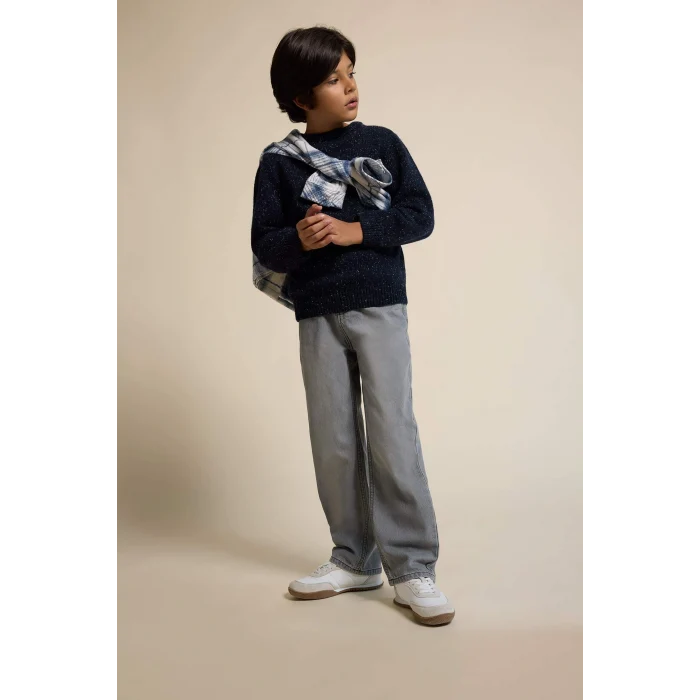 Defacto F2836A8NM55 Gri Erkek Çocuk Wide Leg Düz Paça Jean Pantolon
