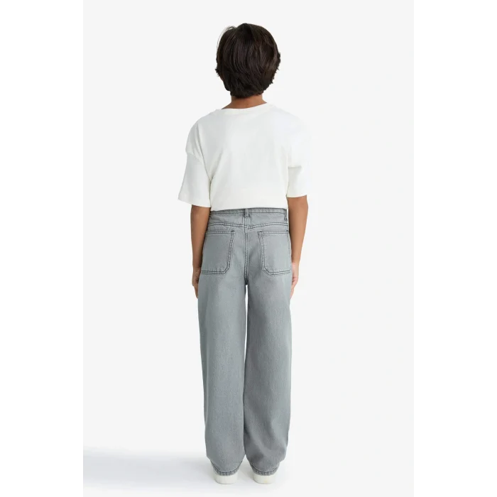 Defacto F2836A8NM55 Gri Erkek Çocuk Wide Leg Düz Paça Jean Pantolon