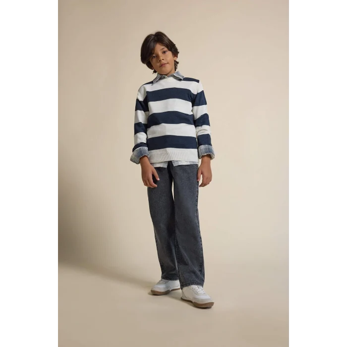 Defacto F0453A8NM40 Siyah Erkek Çocuk Wide Leg Düz Paça Jean Pantolon