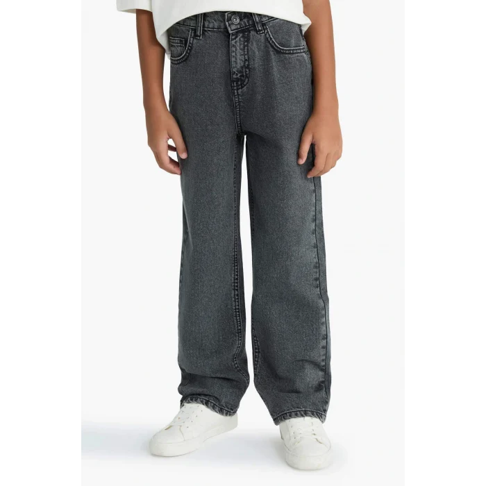 Defacto F0453A8NM40 Siyah Erkek Çocuk Wide Leg Düz Paça Jean Pantolon