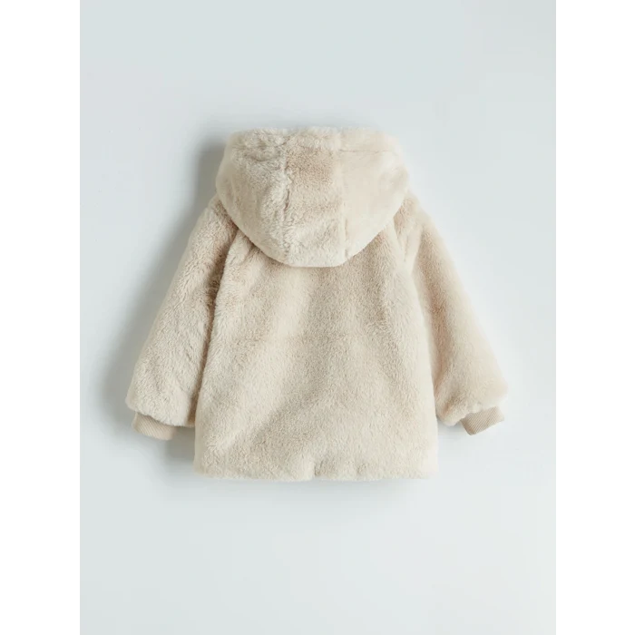 LCW Kids Ekru Kapüşonlu Kız Çocuk Pelüş Mont