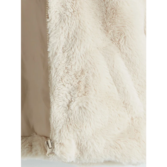 LCW Kids Ekru Kapüşonlu Kız Çocuk Pelüş Mont