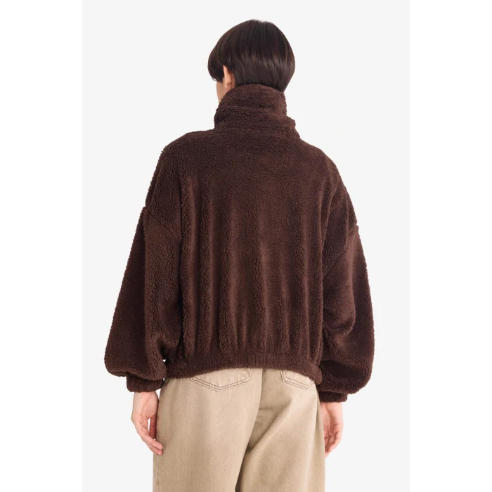 Defacto C8229AXBN341 Kahve Oversize Geniş Kalıp Polo Yaka Welsoft Pelüş Fermuarlı Hırka