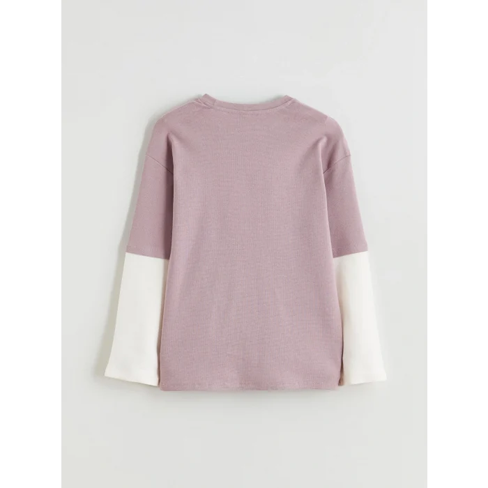 LCW Kids Lila Bisiklet Yaka Fiyonk Baskılı Kız Çocuk Tişört