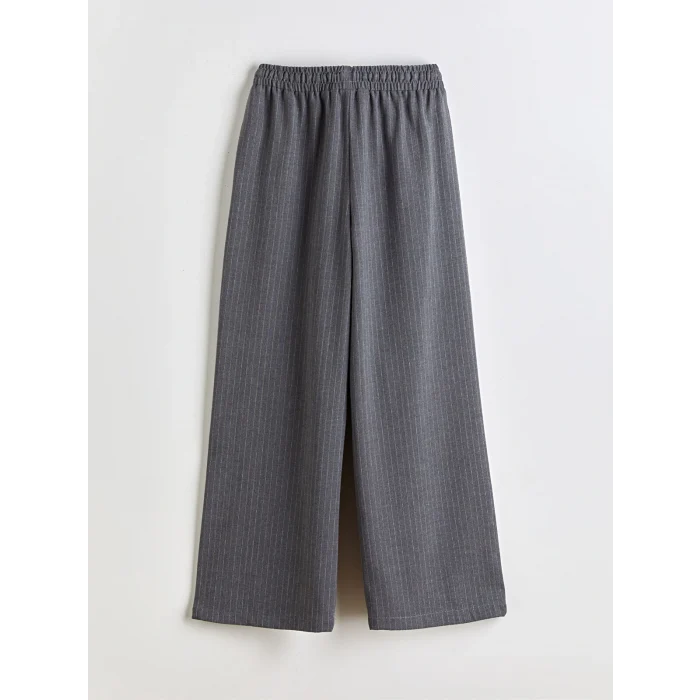 LCW Kids Gri Beli Lastikli Çizgili Kız Çocuk Pantolon