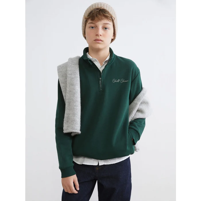 LCW Kids Yeşil Dik Yaka Erkek Çocuk Sweatshirt