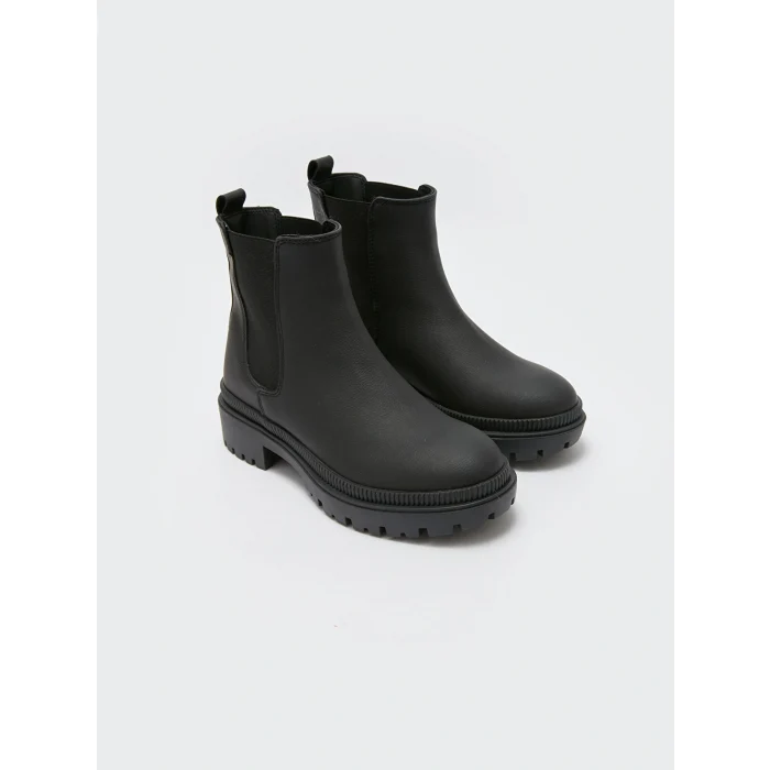 LCW STEPS Siyah Deri Görünümlü Kadın Bot