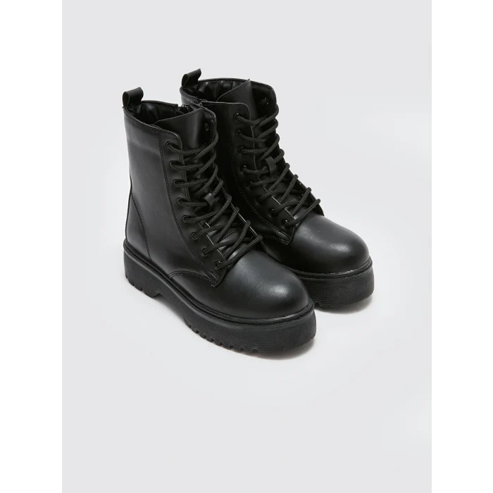 LCW STEPS Siyah Deri Görünümlü Topuklu Kadın Bot