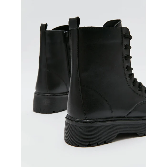 LCW STEPS Siyah Deri Görünümlü Topuklu Kadın Bot