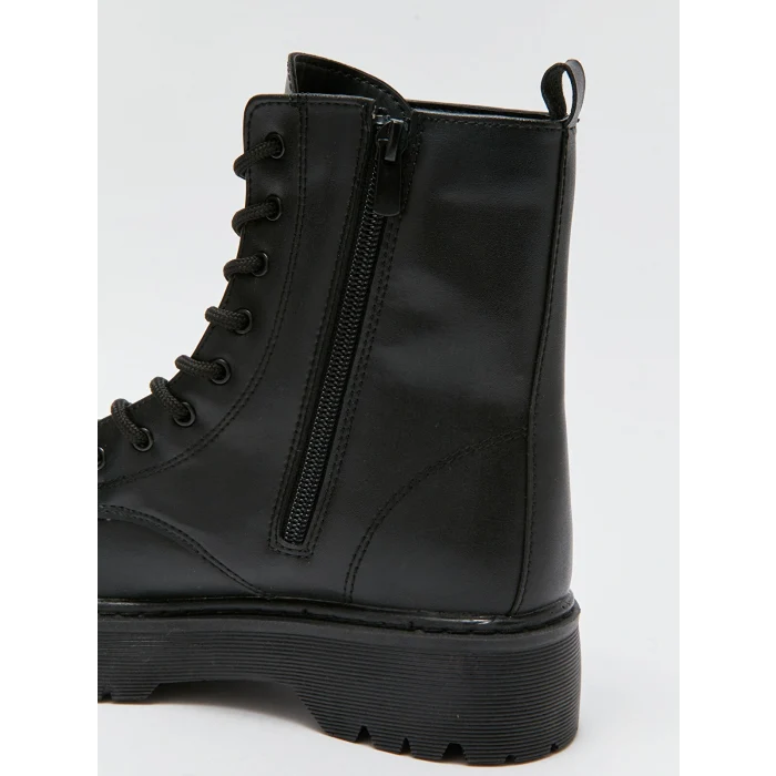 LCW STEPS Siyah Deri Görünümlü Topuklu Kadın Bot