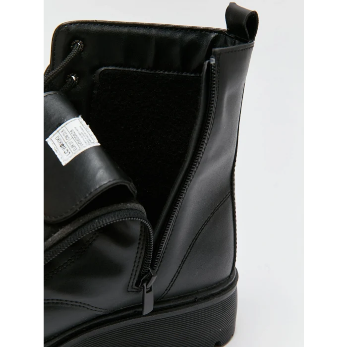 LCW STEPS Siyah Deri Görünümlü Topuklu Kadın Bot