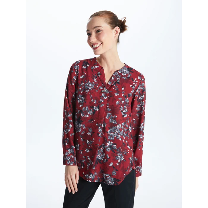 LCW Grace Kırmızı Kaçık Yaka Çiçekli Uzun Kollu Kadın Bluz