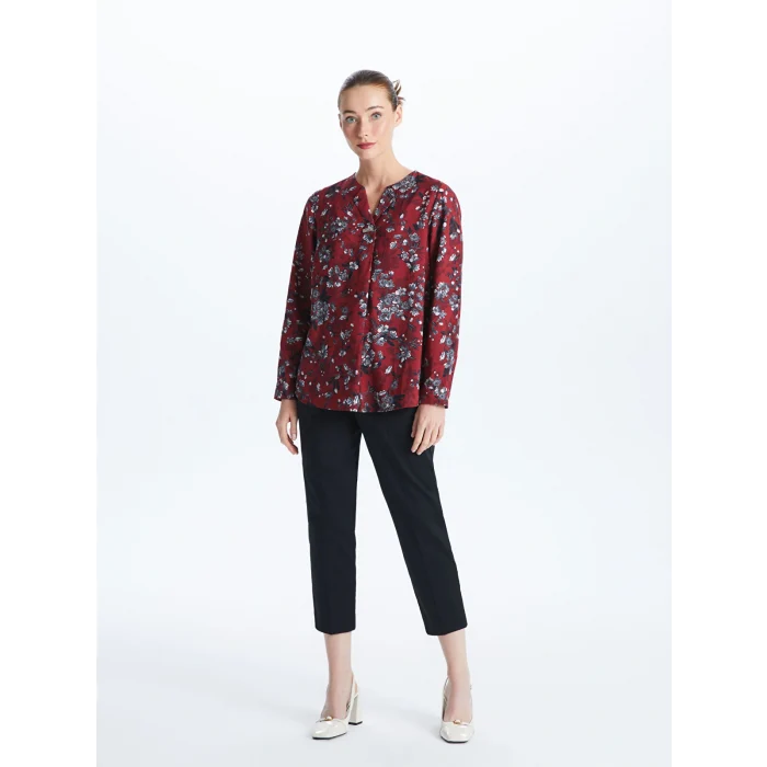 LCW Grace Kırmızı Kaçık Yaka Çiçekli Uzun Kollu Kadın Bluz