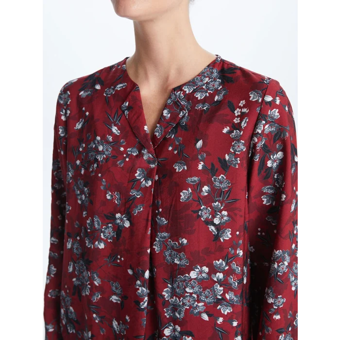 LCW Grace Kırmızı Kaçık Yaka Çiçekli Uzun Kollu Kadın Bluz