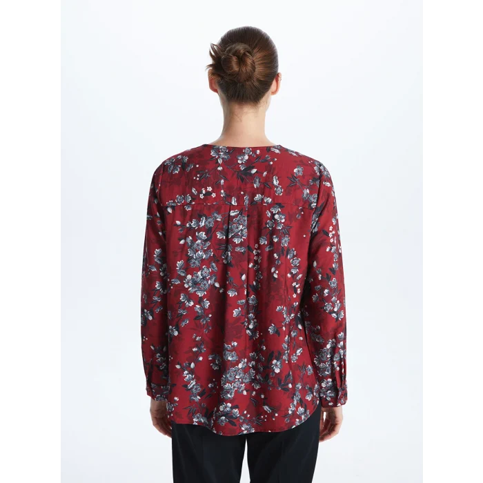 LCW Grace Kırmızı Kaçık Yaka Çiçekli Uzun Kollu Kadın Bluz