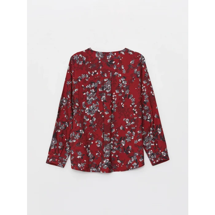 LCW Grace Kırmızı Kaçık Yaka Çiçekli Uzun Kollu Kadın Bluz
