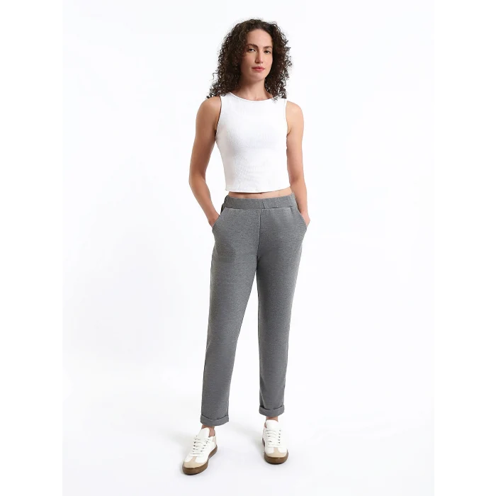 LCWAIKIKI Basic Antrasit Kadın Beli Lastikli Düz Eşofman Altı