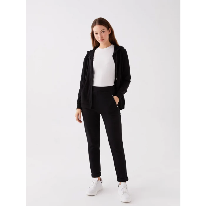 LCWAIKIKI Basic Siyah Kadın Beli Lastikli Düz Eşofman Altı