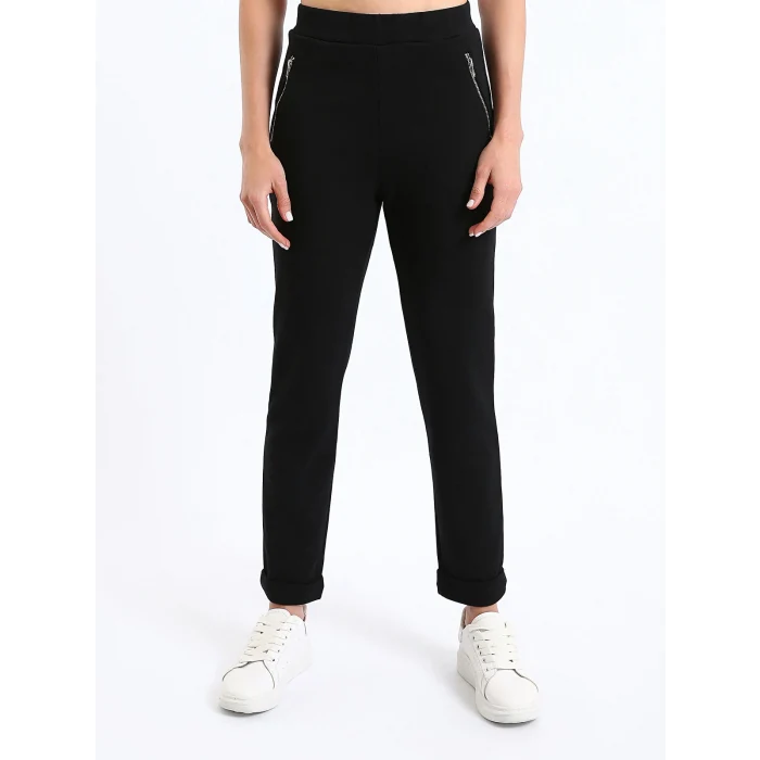 LCWAIKIKI Basic Siyah Kadın Beli Lastikli Düz Eşofman Altı