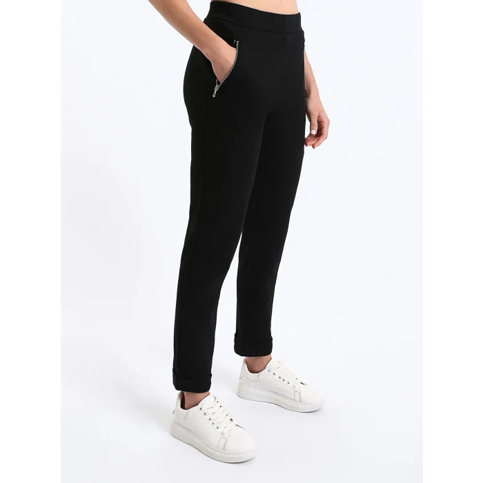 LCWAIKIKI Basic Siyah Kadın Beli Lastikli Düz Eşofman Altı