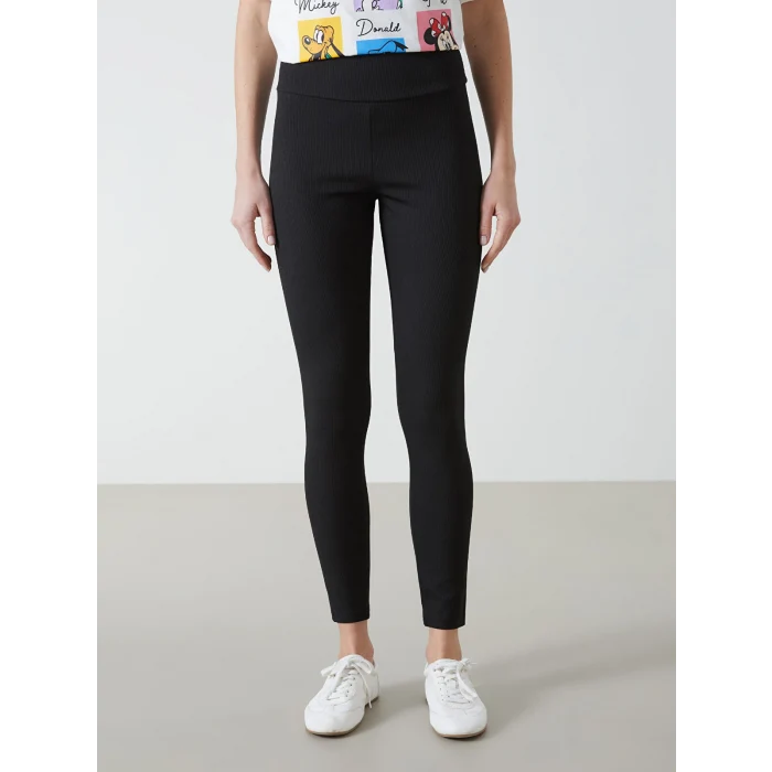 XSIDE Siyah Beli Lastikli Ekstra Dar Fit Kadın Spor Tayt