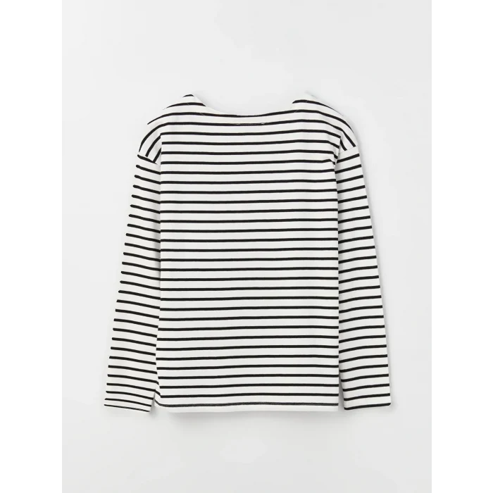 LCW Vision Ekru Bisiklet Yaka Çizgili Uzun Kollu Kadın Tişört