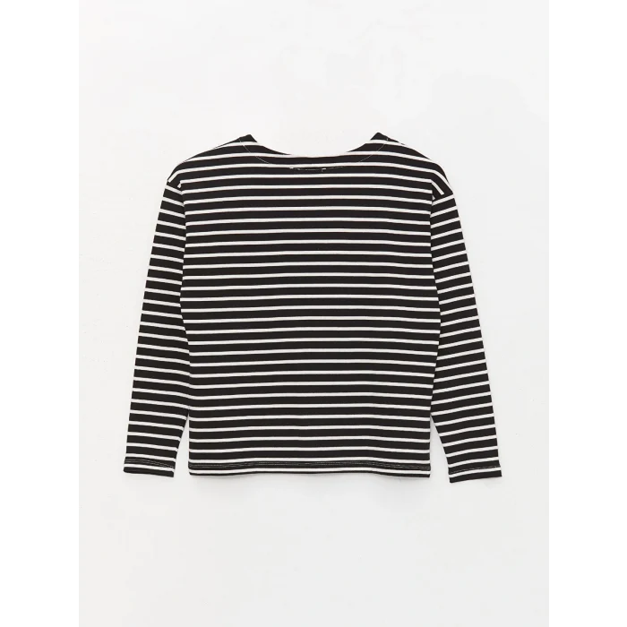 LCW Vision Siyah Bisiklet Yaka Çizgili Uzun Kollu Kadın Tişört