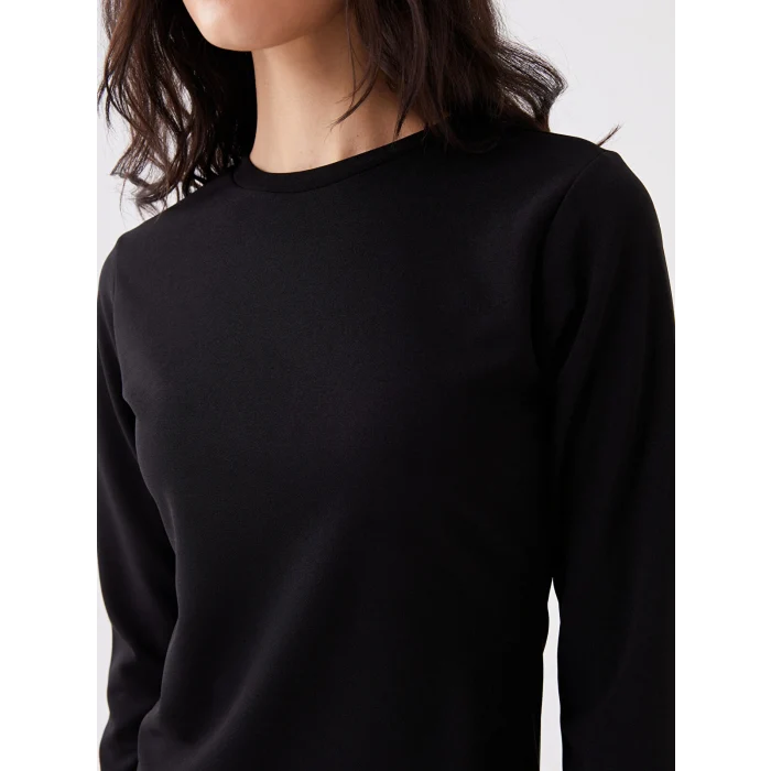 LCW Vision Siyah Bisiklet Yaka Düz Uzun Kollu Elbise