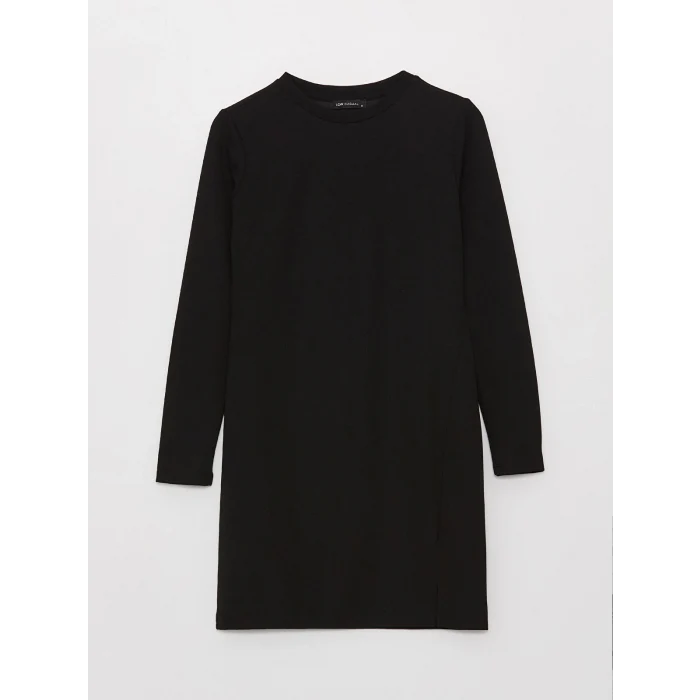 LCW Vision Siyah Bisiklet Yaka Düz Uzun Kollu Elbise