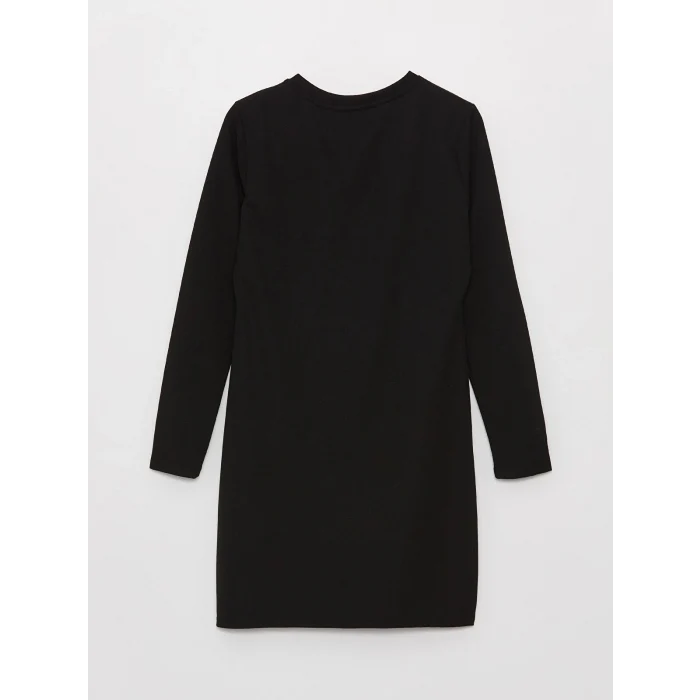 LCW Vision Siyah Bisiklet Yaka Düz Uzun Kollu Elbise