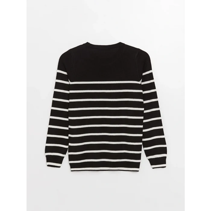 LCWAIKIKI Basic Siyah Bisiklet Yaka Çizgili Uzun Kollu Kadın Triko Kazak