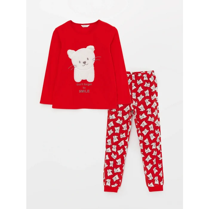 LCW Young Kırmızı Bisiklet Yaka Nakışlı Polar Kadın Pijama Takımı