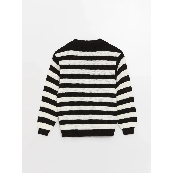 LCW Vision Siyah Dik Yaka Çizgili Kadın Triko Kazak