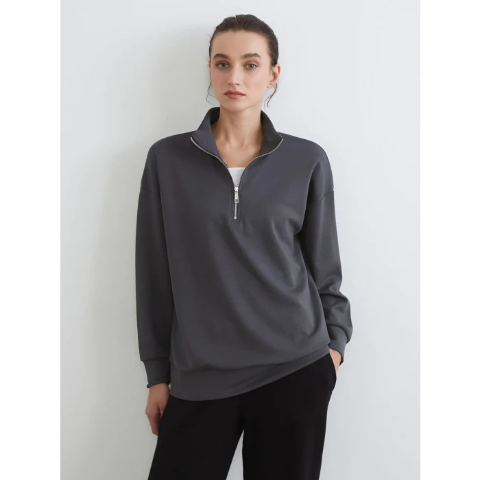 LCW Comfort Antrasit Dik Yaka Kadın Sweatshirt