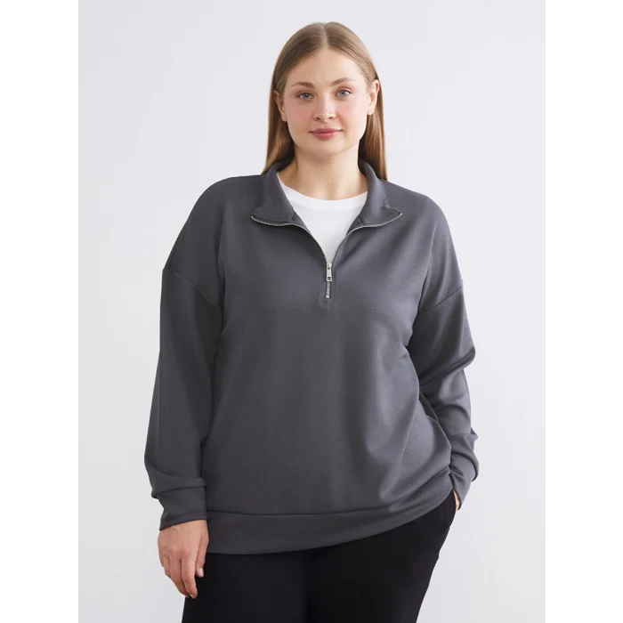 LCW Comfort Antrasit Dik Yaka Kadın Sweatshirt