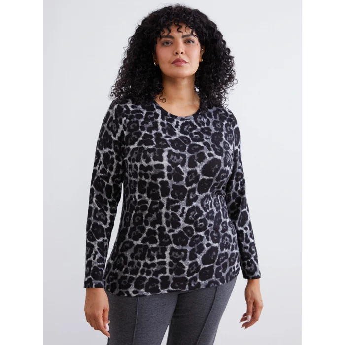 LCWAIKIKI Basic Kahverengi Bisiklet Yaka Desenli Bluz