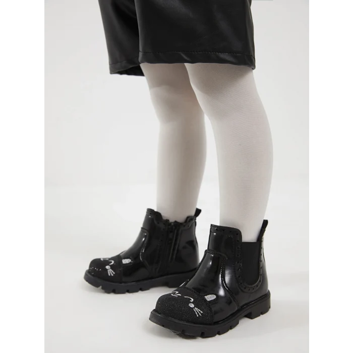 LCW STEPS Siyah Nakışlı Fermuar Kapamalı Kız Bebek Bot