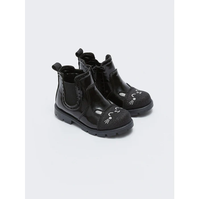 LCW STEPS Siyah Nakışlı Fermuar Kapamalı Kız Bebek Bot