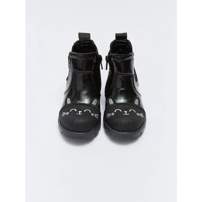 LCW STEPS Siyah Nakışlı Fermuar Kapamalı Kız Bebek Bot