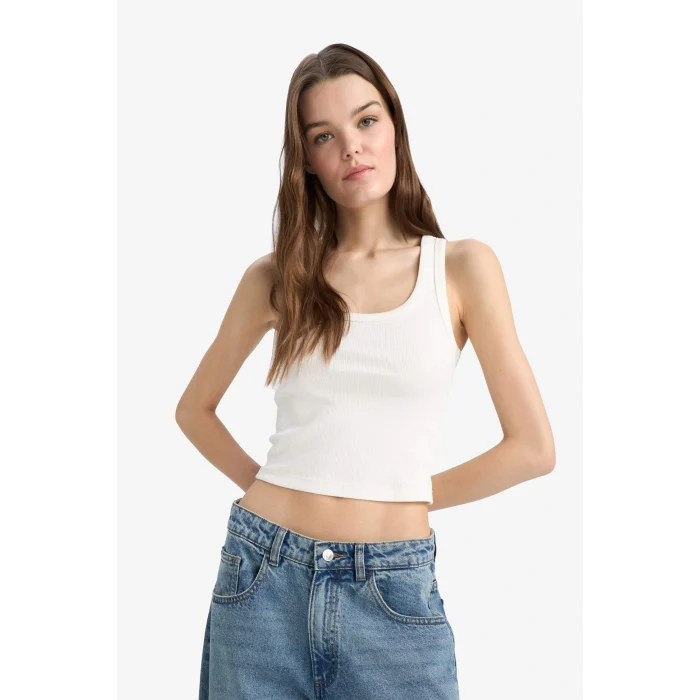 Defacto A1665AXWT32 Beyaz Fitted U Yaka Basic Düz Fitilli Kaşkorse Atlet