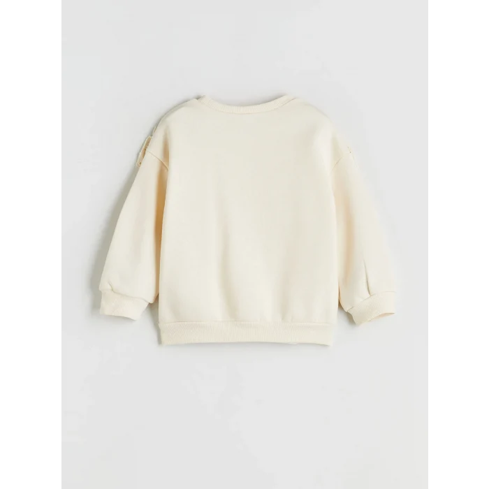 LCW Kids Ekru Bisiklet Yaka Uzun Kollu Nakışlı Kız Çocuk Sweatshirt