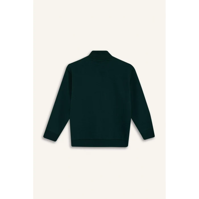 Defacto F2710A8GN1070 Yeşil Erkek Çocuk Dik Yaka Fermuarlı Baskılı Okul Sweatshirt