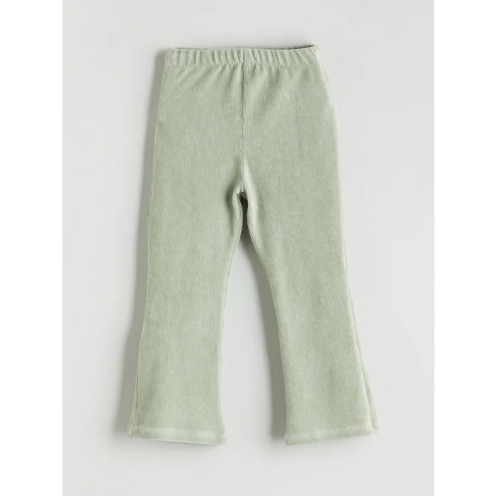 LCW Kids Yeşil Beli Lastikli İspanyol Paça Kadife Kız Çocuk Tayt