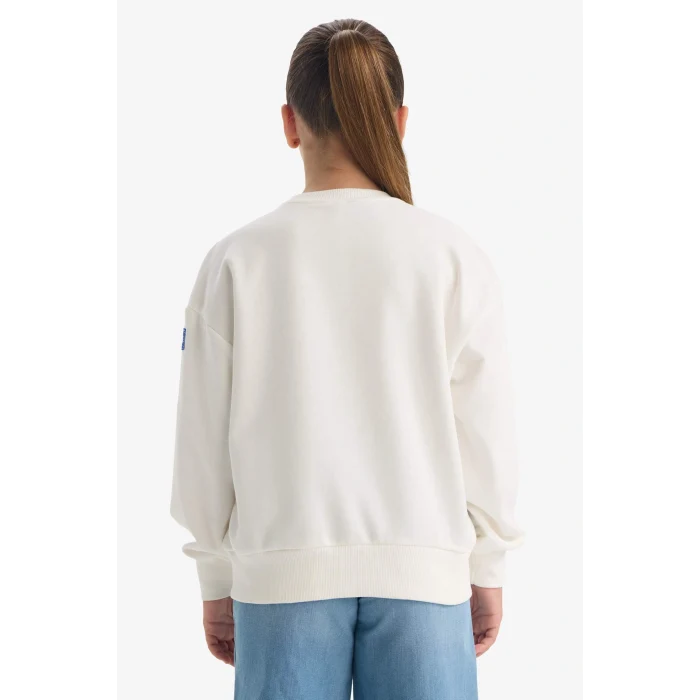 Defacto F3200A8ER105 Ekru Kız Çocuk NBA Wordmark Oversize Geniş Kalıp Bisiklet Yaka Sweatshirt