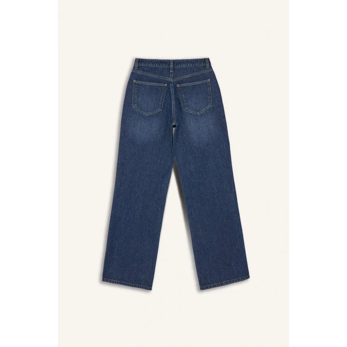 Defacto F3093AXNM34 Mavi Straight Wide Yüksek Bel Düz Paça Uzun Jean Pantolon